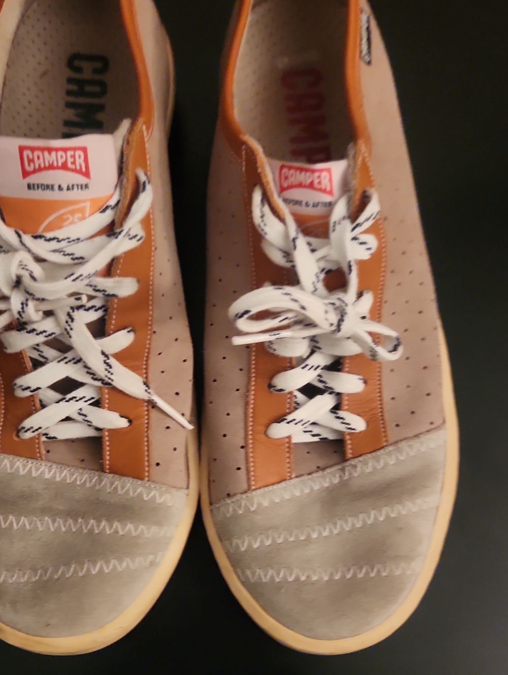 Camper Men's Beige and Brown Low-Top Lace-Up Sneakers